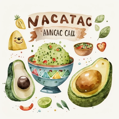 mexican guacamole, watercolor clipart, cute, nursery art, white background