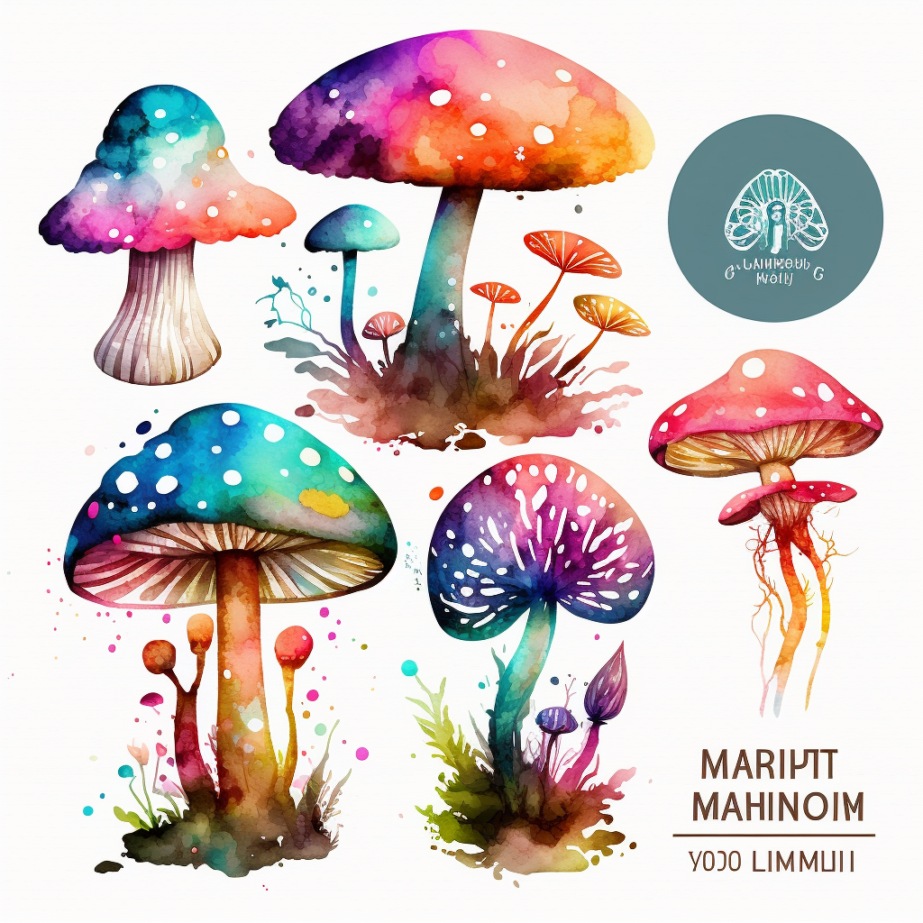 watercolor magic mushroom clipart, dark fantasy, fairy
