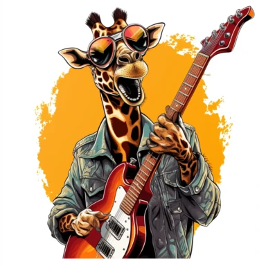 A giraffe playing an electric guitar with its long neck, exuding musical talent and coolness clipart