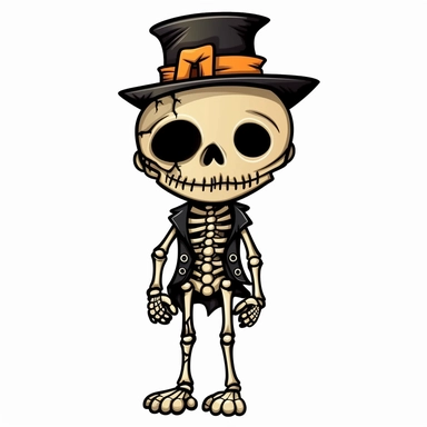 one Cute Halloween Skeleton Clipart, white background,