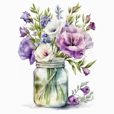 watercolor Lisianthus Clipart Lisianthus floral bouquet in the jar, white background, no text