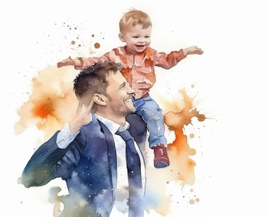 Watercolor Fathers Day Clipart, grown son cherishing father, white background, 32k,
