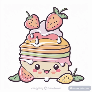 clipart of a kawaii crepes with fruit and whipped cream, light pastel colors, thick outline, thick lines, isolated on white background, Yoshitomo Nar