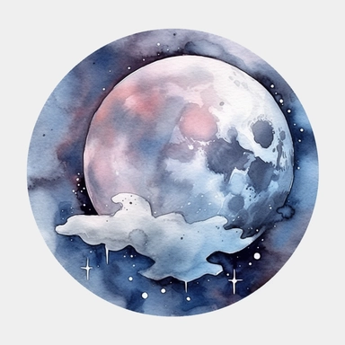 fantasy moon clipart circle on a white background, fantasy watercolor illustration, detailed, high res 8k