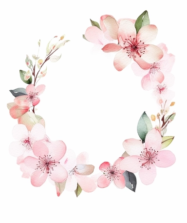 watercolor floral frame isolated frame clip art vector illustration, sakura, cherry blossom, watercolor frame with flowers and a circle silhouette, soft watercolor, minimalist, Style of Soft edges and atmospheric effects, in the style of subtle color variations, pastoral charm, romantic, embroidery, organic realism, isolated white background, soft focus technique, tattoo-inspired, delicate composition, accurate and detailed, realistic hyper-detail, 8k