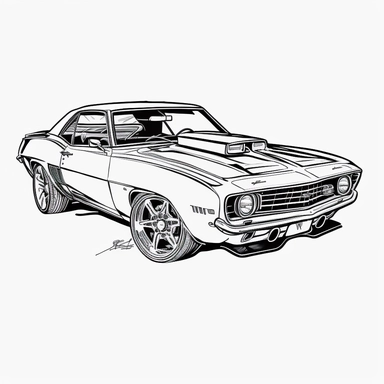 line drawing of 1969 Chevrolet Camaro muscle car clipart