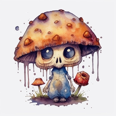 magic mushroom zombie, cute mushroom zombie, Watercolor clipart, magic solid background, transparent