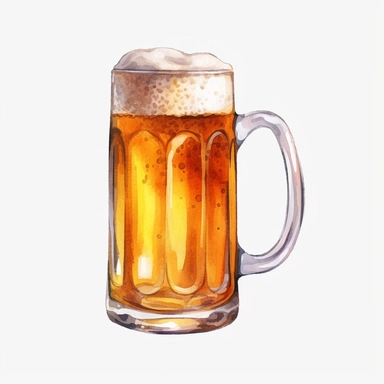 Amber Beer, full color, clipart, watercolor illustration, single object, high definition 8k, white background for removing background