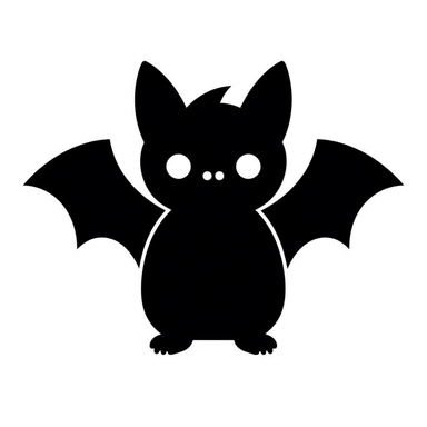 cute kawaii simple Halloween clip art black silhouette cut out of bat