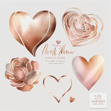 rose gold Watercolor heart Clipart, Hand drawn wedding heart, vector bundle, clean, simple, white background and no text