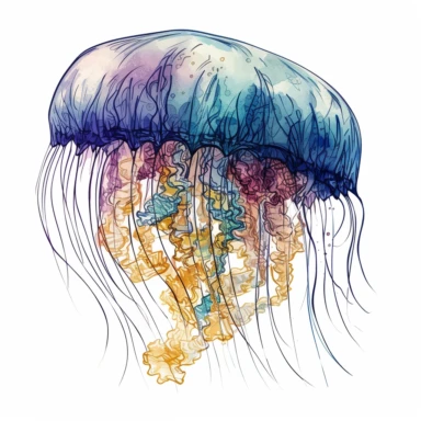 a jellyfish in the style of Raoul Dufy, isolated on a white background, in the style of clipart