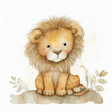 A cute baby lion , jellycat, stylised hand painted textures, stylized digital art, baby lion, rough paper texture, baby lion, highly detailed muted colors,watercolor texture, setteidreams colour design, finger blend shading, stippled walls,amazing textured brush strokes, illustrated in whimsical style, childrens book illustration, clipart style, white solid background , no watermark, remove watermark, no text, remove text, no writing, remove writing