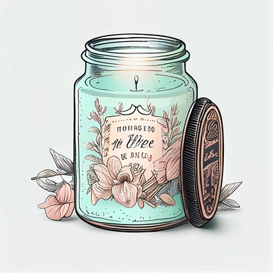 hyper realistic, white background, white margins, 16k, ultra detailed clipart, cut out image, hand-drawn A vintage-style clipart featuring a scented candle jar, exuding a warm glow and emitting a fragrant aroma.Use soft and muted colors such as cyan, brown, and rose for a vintage-inspired palette.
