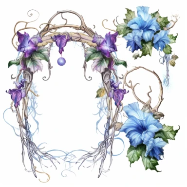 morning glory rococo frames twisty brambles jewels icicles watercolor clipart