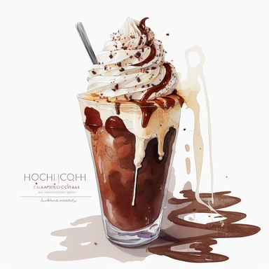 Showcase a mocha, a delightful blend of espresso, steamed milk, and chocolate syrup or chocolate powder, often topped with whipped cream and a drizzle of chocolate, white background, light watercolor, clipart, by Jack Hughes