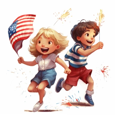 july 4 ,US indepedance day,clipart,white background,children