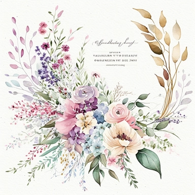 Wildflower Clipart Watercolor Floral Wedding Spring Flowers Premade Corner Arrangement. Bachelorette party, pink, blue, purple and brown pastel colors on white background FOR GIFT CARD, WEDDING INVITATIONS