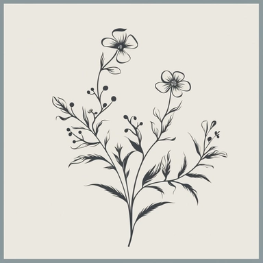 a simplified vector line art Floral illustration, victorian, vintage, minimalism, Flower, Botanical clipart, branches