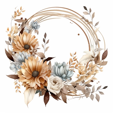 Boho Beige Flowers, watercolors broader in cycle frame, clipart, highly detailed, HD