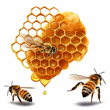 honeybee clipart and honeycomb, white background