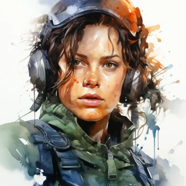 Ripley, character from movie Alien, watercolor painting, cinematic lighting, clipart, sepatate elements, white background