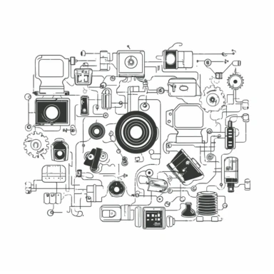 A one line vector of technology, in the style of mechanical animation, clipart, clean look at how technology can make complex things easier to understand, no words, white background. ar4:5