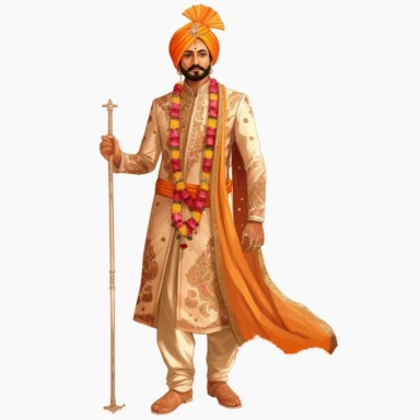 indian,clipart, wedding clipart,cartoon art [indian] [groom] [traditional dress] [full body] [hyper Real], high resolution clipart [8k]--v 5.1