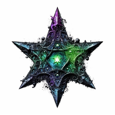 discopunk witches 5 point star, northern lights, isolated on white background, clipart, highly detailed