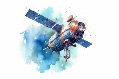 Watercolor, Design an image showcasing a satellite in a Molniya orbit, optimized for communication coverage in high latitudes clipart, hd, on a white background, spaced out