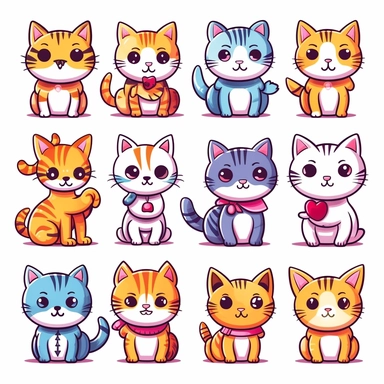 Funny cats clipart Cute cat clip art Kawaii kitten Kitty icons Pet illustrations