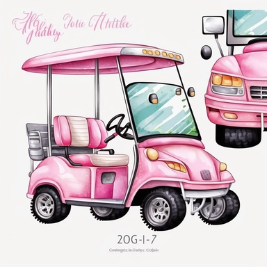 Golf Cart Watercolor, Pink Golf Cart Sports Girl Clipart Nursery Golfer PNG Commercial Use Vehicle Cars Golf Cart PNG Illustration Golf Club