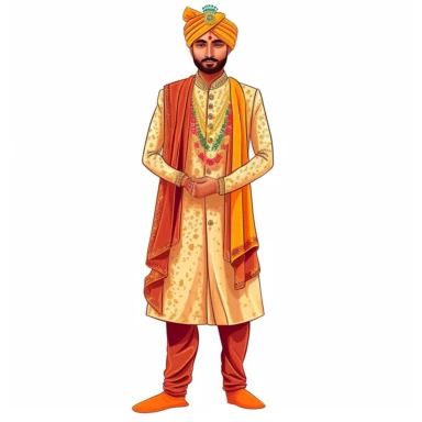 indian,clipart, wedding clipart,cartoon art [indian] [groom] [traditional dress] [full body] [hyper Real]
