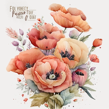 no texting, watercolor poppy bouquet flour clipart
