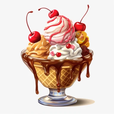 ice cream sundae clipart, realistic style, no background