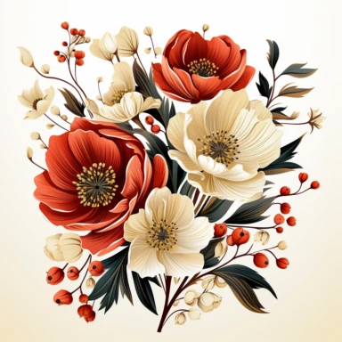 Boho poppy flower spray clean lines on white background clip art style--ar 3:4