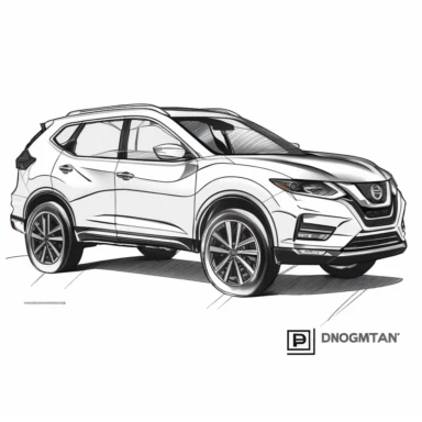 nissan rogue line art, clipart, white background, black lines