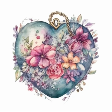 Fairy Floral Locket Heart Watercolor CLipart,Isolated,White Background