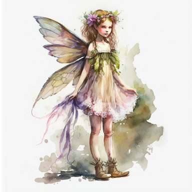 beautiful young girl fairy, watercolor, clipart, full body standing