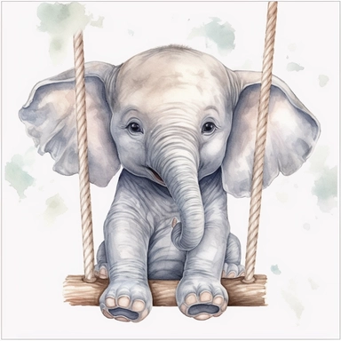Clipart, Full Body Watercolour Cute baby Elephant, baby elephant swinging in the tree, cute face, highly detailed, 8K white background — 4: 5
