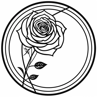 Left aligned, bottom aligned, quarter of a circle, art nouveau style, black lines, detailed, flat design, flat, rose flower, white background, Black and white only, simple design, clipart style,