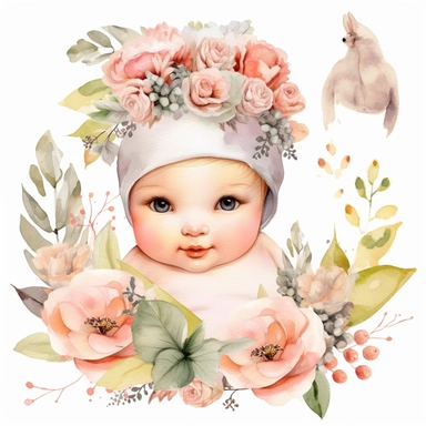 Clipart, cute, watercolor , hand painted, newborn baby elements, It's a girl clipart