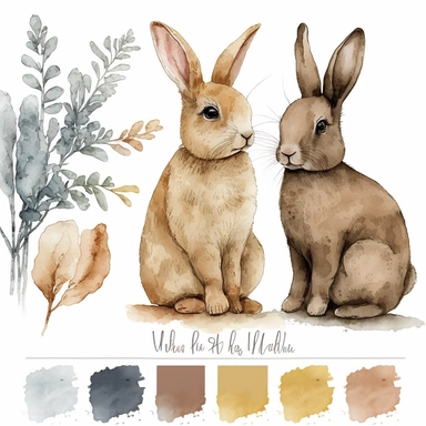 watercolor clipart two-dimensional neutral colors hase for children simple drawn childish