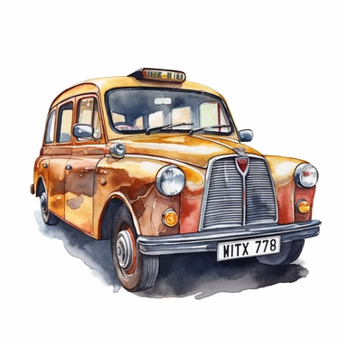 watercolor clipart, London cab, high detail, single design, 8k