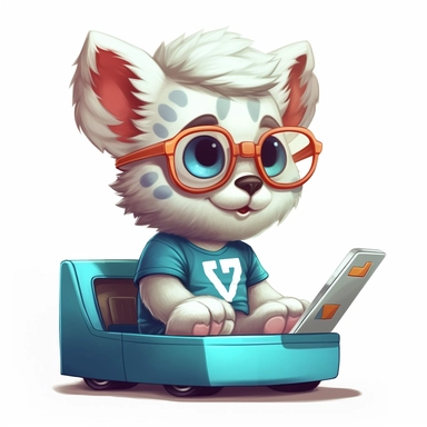 Character, shady super coder, puppy driving a car, cute, clipart, highway