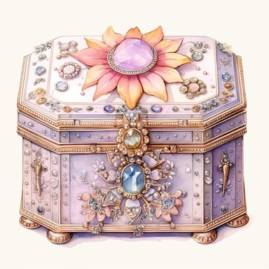 Watercolor detailed intricate jewellery box for a princess in soft colors with diamonds clipart - Image #1 <@1098423716465102849> - Image #1 <@1098423716465102849>