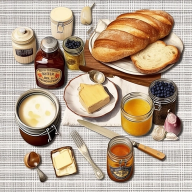 beautiful french breakfast with butter and jam Clipart - 13 High Quality JPGs - Digital Download - Card Making, Mixed Media, Digital Paper Craft