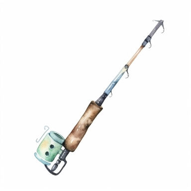 Watercolor fishing pole clipart, white isolated background, space out, hd
