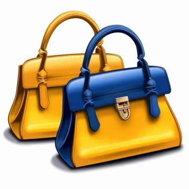 royal blue and mustard yellow Prada purses with white background, isolated images 300dpi vector clipart
