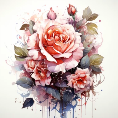 clipart,watercolor single rose in the center, music notes arround,simple,white background