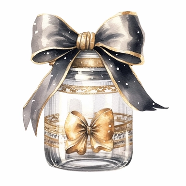 charming glass jar with bow, filled with Christmas Eve magic and wonder, watercolour clipart, silver and gold colors, I can't believe how beautiful this is